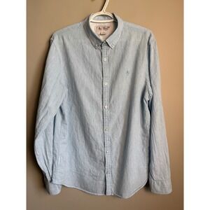 Original Penguin Linen Blend Button Down Shirt L Light Blue Casual Preppy Beach